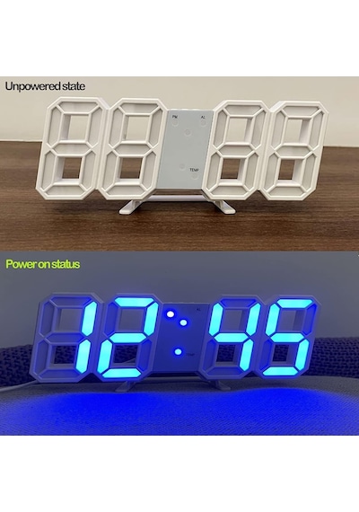 Mavi Led Dijital Dekoratif Masa Veya Duvar Saati Çok Renkli