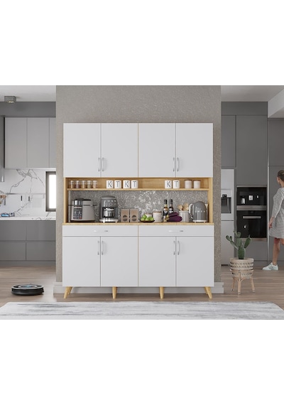 Denze Kahve Köşesi Çok Amaçlı Dolap Kiler Mutfak Dolabı Meşe Beyaz 160cm Meşe Beyaz Denze Kahve Köşesi Çok Amaçlı Dolap Kiler Mutfak Dolabı Meşe Beyaz 160cm Meşe Beyaz