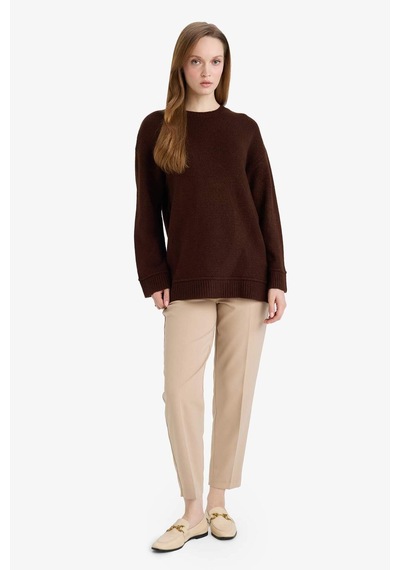 Defacto Loose Fit Bisiklet Yaka Triko Kazak Tunik G6912ax25wnbn468 Kahve-bn468
