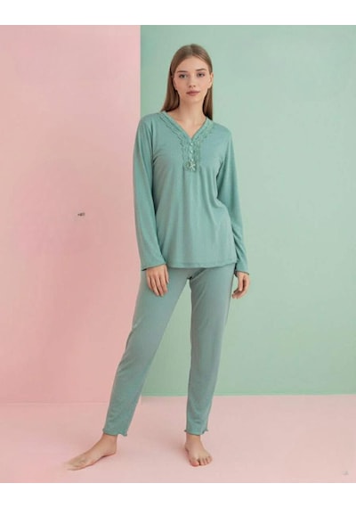 Pijamerry Kadın Bambu Baharlık Dantel Yaka Uzun Kol İnce Pijama Takımı 5208y - 1 Adet Yeşil Pijamerry Kadın Bambu Baharlık Dantel Yaka Uzun Kol İnce Pijama Takımı 5208y - 1 Adet Yeşil