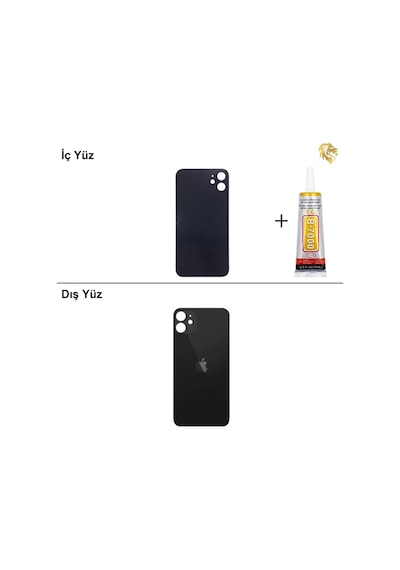 Apple Uyumlu iPhone 11 Siyah Arka Kapak Arka Cam Batarya Kapağı Lazer Kesim Kapak Pil Kapağı + B-7000 Yapıştırıcı