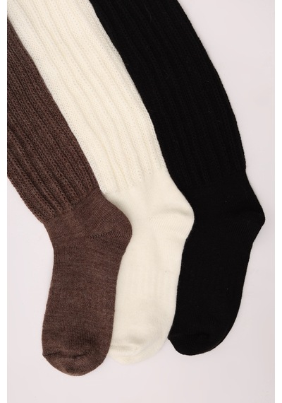 Socks Slouch 3 Çift Kadın Tozluk Dizüstü Dizaltı Kışlık Yünlü Kalın Yumuşak Çizme Bot Çorap Çok Renkli