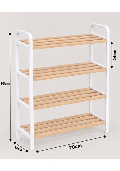 4 Katlı Kitaplık, Çok Amaçlı Dekoratif Raf, Plastik Çerçeveli- 70cm Ahşap Çıtalı Kitaplık Rafı Beyaz - Beyaz
