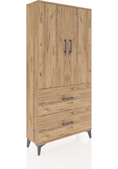 Arges Dolap 3 Raflı 2 Çekmeceli 2 Kapaklı 88x30x182 Çam-çam Atlas Çam