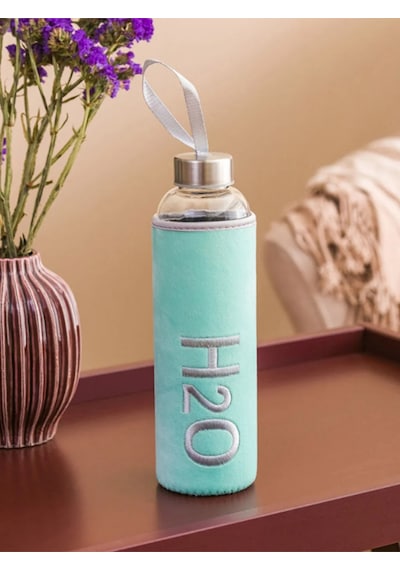H2o Peluş Kılıflı Cam Matara 600 Ml Turkuaz