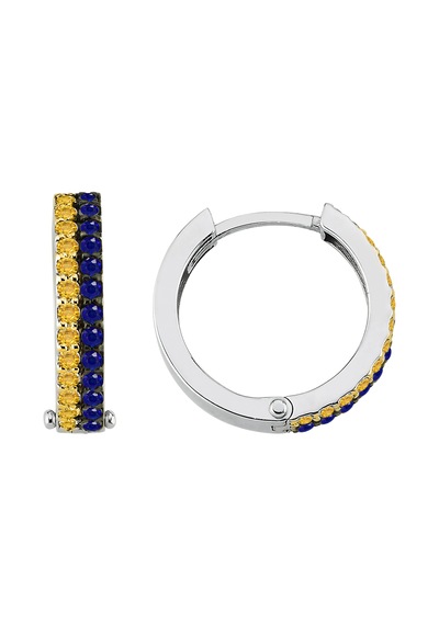 Safir Taşlı Sarı Lacivert Halka Küpe 0802e0046 Altın