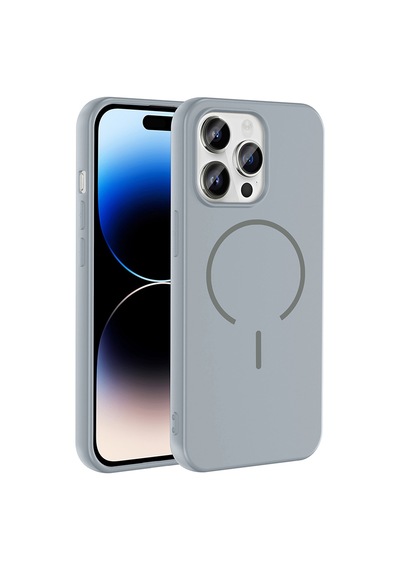 Zore Apple iPhone Uyumlu 14 Pro Max Kılıf M-safe Şarj Özellikli Omsy Meta Kapak - Titanyum-gri