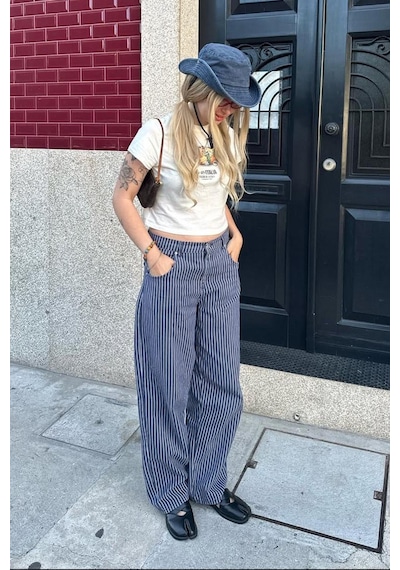 Lacivert Çizgili Kadın Jean Pantolon Mg2463
