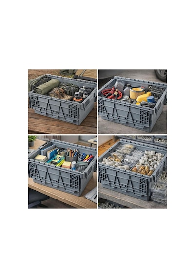 7li 40 60 25 Cm Gri Menteşe Kapaklı Plastik Kasa