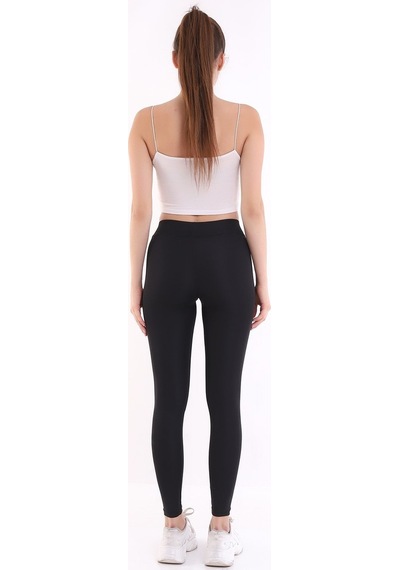 Self Clothing Kadın Siyah Yüksek Bel Dayanıklı Örme Kumaş Toparlayıcı Spor Tayt
