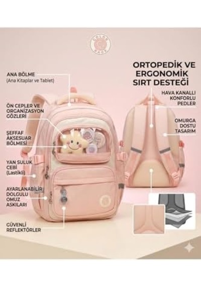 Ortapedik Lüx 3 Bölmeli Rozet Hediyeli 3'lü Okul Çanta Seti Çanta + Beslenme + Kalemlik Siyah Unisex