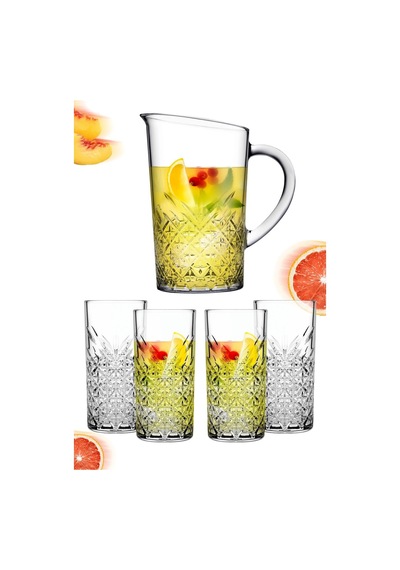 5 Parça Tımeless Sangria / Mojito Kokteyl Keyfi Seti - 4 Uzun Kokteyl Bardağı + Karaf/sürahi