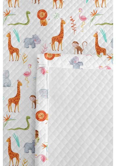Evimde Bambaşka Safari Turuncu Çocuk Odası Tek Kişilik Pike Takımı-sevimli Hayvanlı 160x220  CM Kapitone Yatak Örtüsü