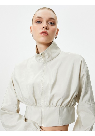 Koton Crop Bomber Ceket Fermuarlı Dik Yaka Gri 4sak50014pw 4SAK50014PW023 Gri
