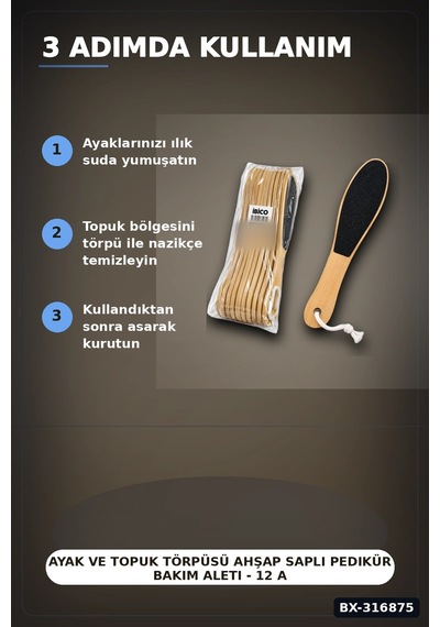 Ayak Ve Topuk Törpüsü Ahşap Saplı Pedikür Bakım Aleti - 12 Adet Set Bx-316875