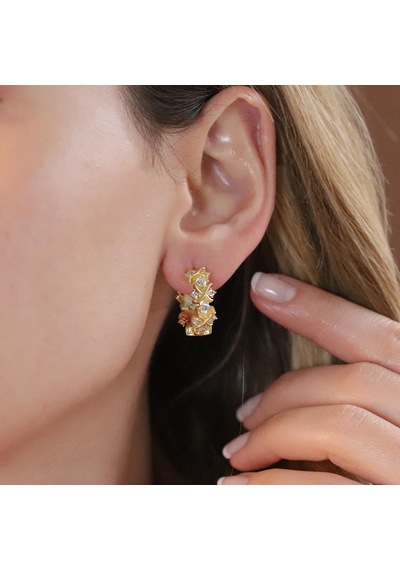 Zirkon Taşlı Daire Tffny Modeli Gold Kaplama Gümüş Işıltı Küpe Gümüş