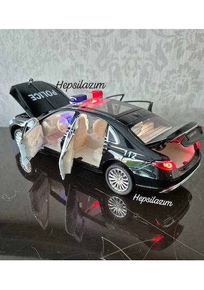 Metal Oyuncak Polis Araba Mercedes Maybach Model Araç Sesli Işıklı Çekbırak Diecast 23cm Diğer