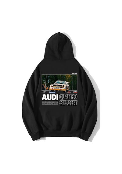 Brz Collection Unisex Oversize Quattro Sport Audi Hoodie Siyah