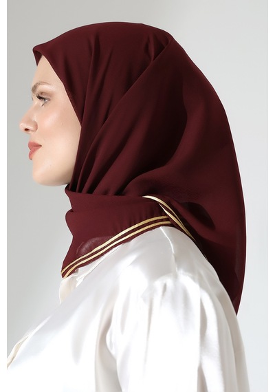 Tesettür Biyeli Bürümcük Düz Şifon Eşarp - Bordo Bordo