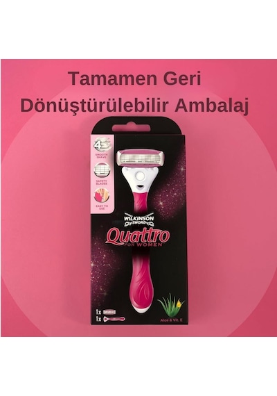 Wilkinson Sword Quattro Sistem Kadın Tıraş Bıçağı Vakumlu Tutma Aparatı İle Birlikte