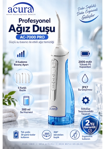 Acura Ac-7000 Pro Profesyonel Şarjlı Ağız Duşu