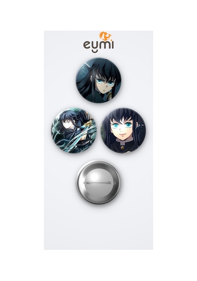 Demon Slayer İblis Keser Muichiro 3'lü Metal Rozet Seti 58mm İğneli Buton Çanta Yaka Rozeti Çok Renkli
