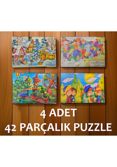 42 Parça Eğitici Ve Öğretici Çocuk Çocuklar Için Puzzle Yapboz Yap Boz 4 Adet 20 x 30 Cm