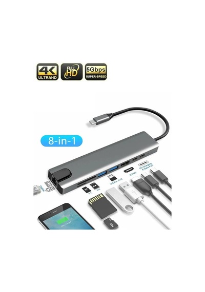 Macbook Pro Uyumlu Huawei Dell İle Uyumlu Type C To 4k Hdmı + Usb 3.0 + Sd/tf + Pd + Type-c Usb