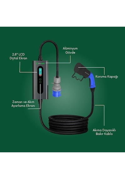 Truwatt Zta320 7kw Taşınabilir Elektrikli Araç Şarj Cihazı 32a/220v 20 Metre