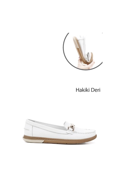 Gönderi(R) Gönderi R Beyaz Tokalı Rok Hakiki Deri Comfort Loafer Beyaz