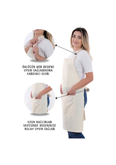 4 Adet Simple Ayarlanabilir Askılı Mutfak Önlüğü Bej