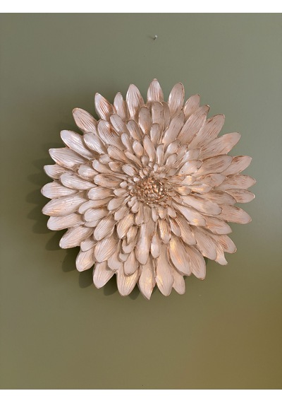 Çiçek Dekoratif Duvar Tabağı / Obje Krem & Eskitme Altın Yaldız 28 Cm