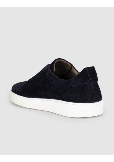 Cabani Hakiki Deri Lacivert Süet Bağcıksız Erkek Sneaker Ayakkabı