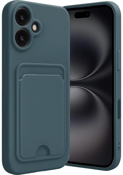 Newface Apple İphone 16 Kılıf Kelvin Kartvizitli Silikon - Koyu Yeşil