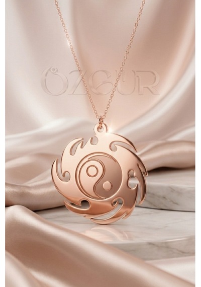925 Ayar Gümüş Yin Yang Kolye Rose Gold