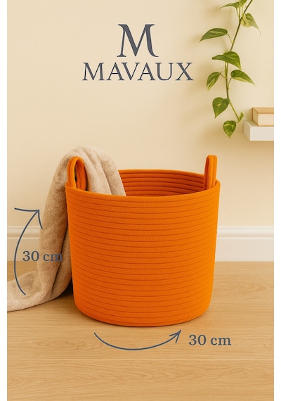 Mavaux Çok Amaçlı, 30cm-30cm Orta Boy, Yanları Saplı, Jüt, Hasır, Dokuma Sepet, Düzenleyici Organizer Turuncu