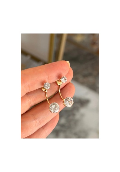 Tek Taş Model Gold Detaylı Tasarım Küpe Altın