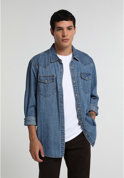 Colin's Colins Regular Fit Klasik Yaka Düz Erkek Mid İndigo Denim Uzun Kol Gömlek Cl1082655 Q1.v1 Dn45139