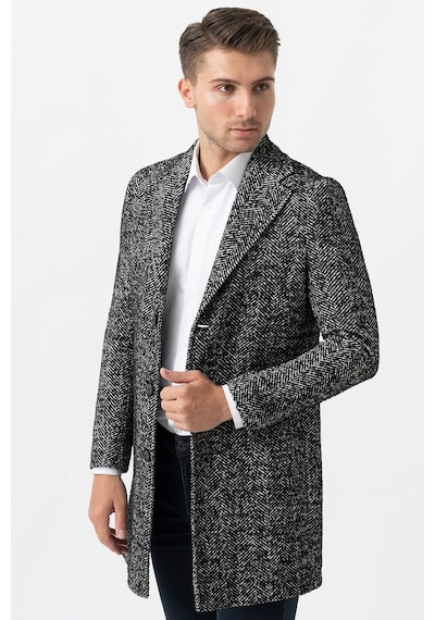White Stone Arezzo 4025 Ceket Yaka Pamuklu Slim Fit Kaban Siyah-Siyah