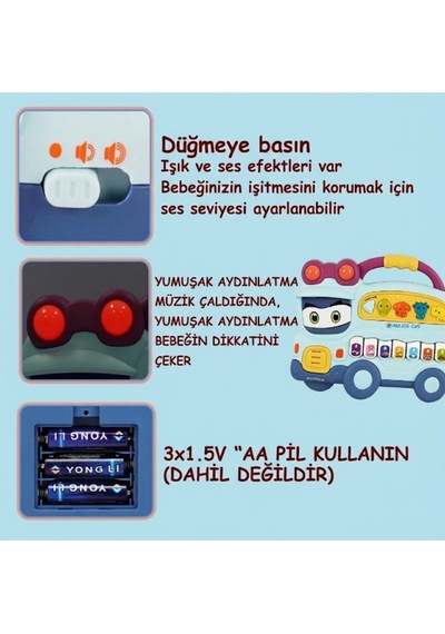 Eğitici Müzikli Işıklı Piyano Otobüs - Hayvan Sesli Ve Notalı Bebek Aktivite Oyuncağı