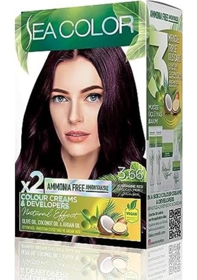 Amonyaksız, Vegan, Doğal, Besleyici Kalıcı Saç Boyası%100 Beyaz Kapama 1 Paket 2 X 50 Ml Boya & Oksidan Patlıcan Moru 3.66