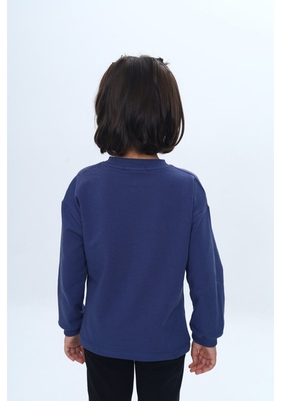 Toontoy Kız Çocuk Fiyonk Kabaran Baskılı Sweatshirt İndigo