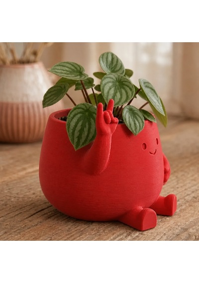 3d Baskı Smiley Face Planter - Gülümseyen Karakterli Saksı-kırmızı