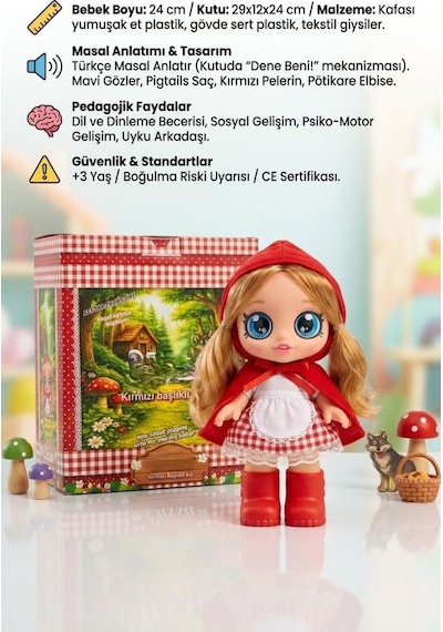 Elissa Masal Anlatan Kırmızı Başlıklı Kız Bebek - 24 Cm Sesli Et Bebek - Eğitici Oyun Arkadaşı