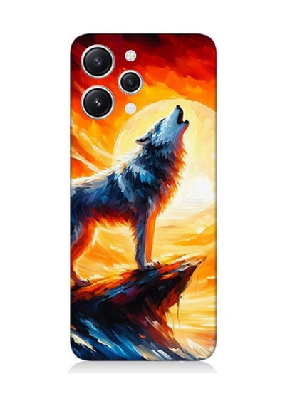 Xiaomi Redmi 12 Uyumlu Kayalıkta Uluyan Kurt Yalnızlığı Desenli Silikon Kılıf Çok Renkli