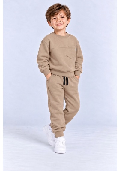 Ahengim Erkek Çocuk Cepli Sweatshirt Ve Jogger Eşofman Altı 2 Li Takım Günlük Rahat Çocuk Eşofman Seti Ak125 Bej Ahengim Erkek Çocuk Cepli Sweatshirt Ve Jogger Eşofman Altı 2 Li Takım Günlük Rahat Çocuk Eşofman Seti Ak125 Bej