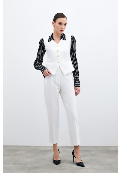 Sateen Yüksek Bel Pensli Pantolon - Ekru-135709 Ekru