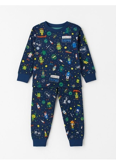 Cantoy Erkek Çocuk Pamuklu Uzay Baskılı Pijama Takımı-16058 Lacivert