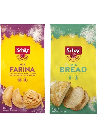 Schar 2'li Glutensiz Un Seti - Mix B Ekmek Unu ve Farina Makarna Erişte Mantı Unu 2 x 1 KG