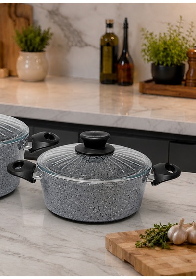22cm Granit Ezme Derintencere Pilav Ve Karnıyarık Tenceresi Gri